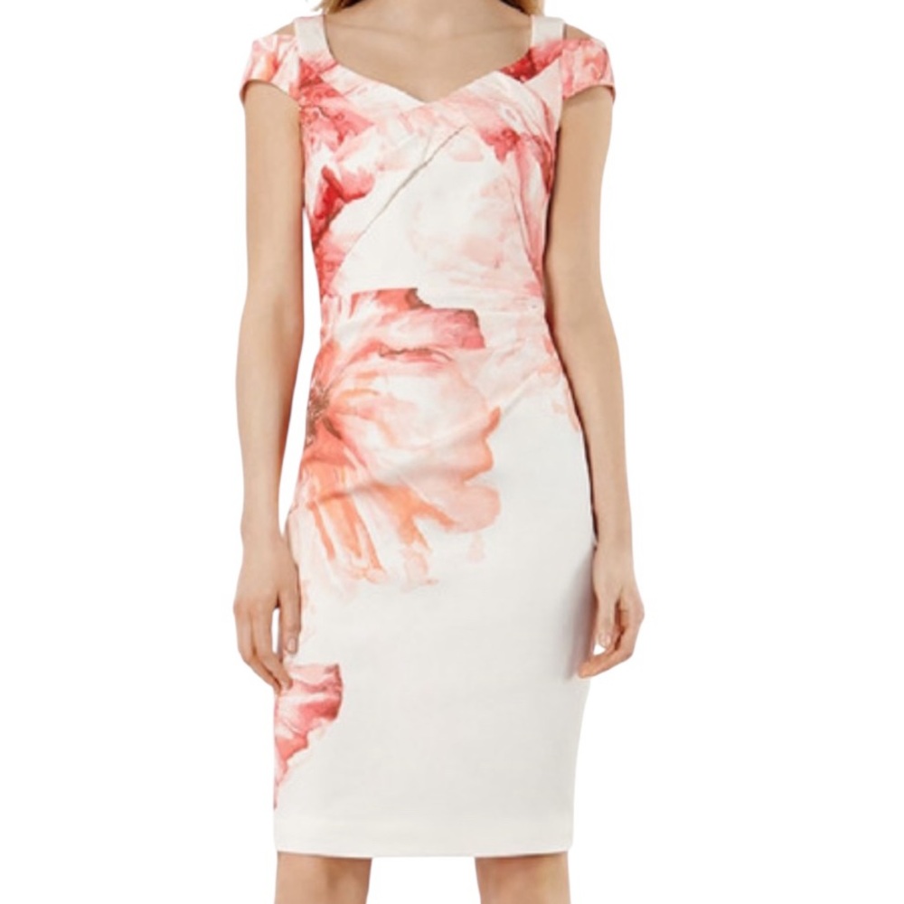Karen Millen White Watercolor Floral Pencil Sheath Dress in Womens Size 6